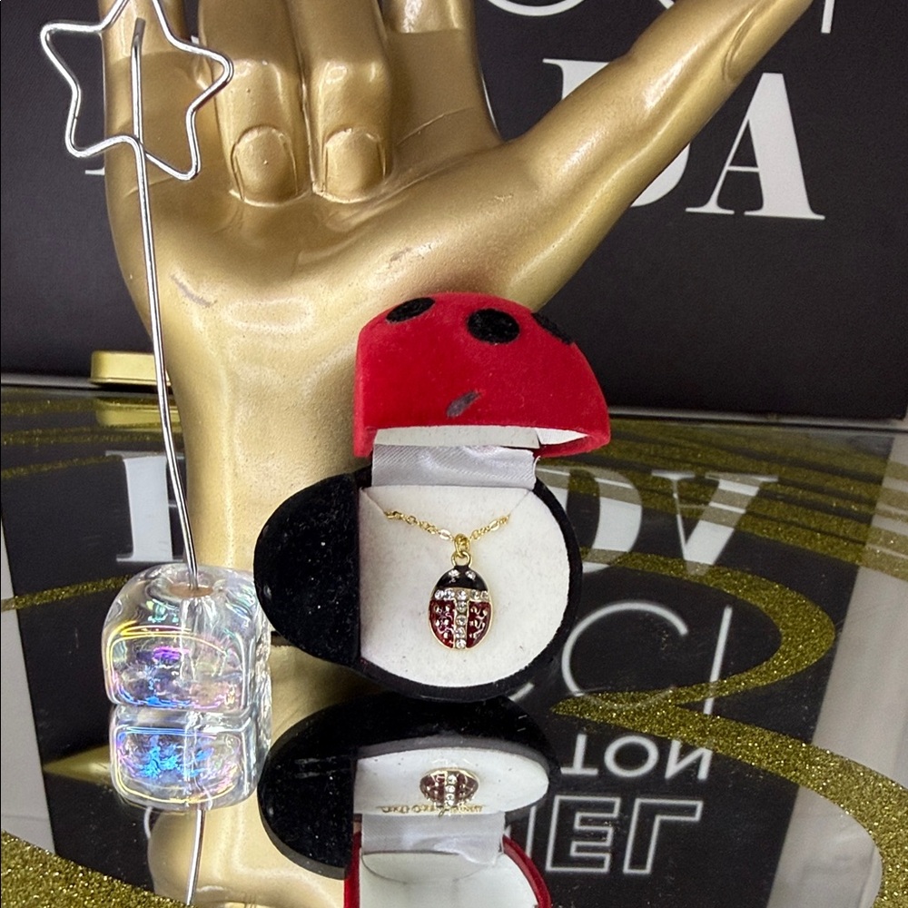 Gold-Plated Ladybug Pendant Necklace in Red and Black